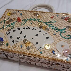 Vintage Vegas Themed Wicker Box Purse "Try your Luck"